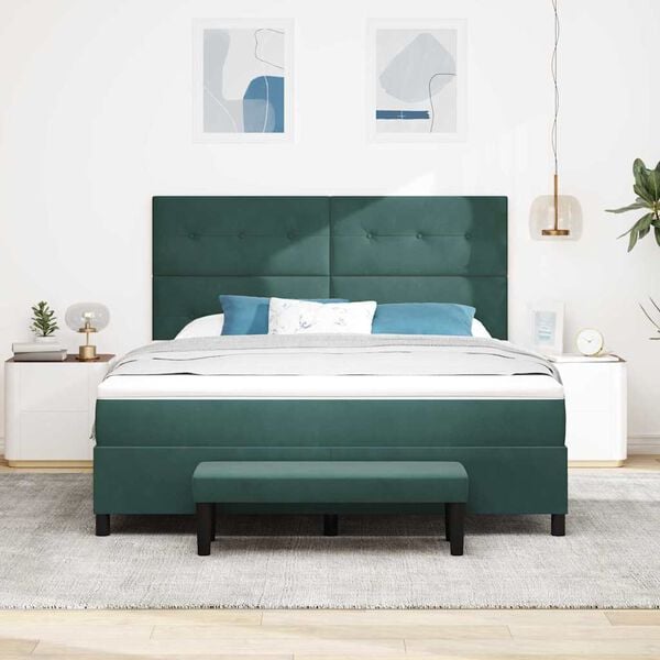 vidaXL Boxspringbett mit Matratze Dunkelgr&uuml;n 180 x 200 cm Samt