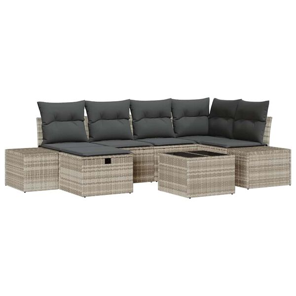 vidaXL Gartensofa-set mit Kissen 7 pcs Hellgrau Poly-Rattan