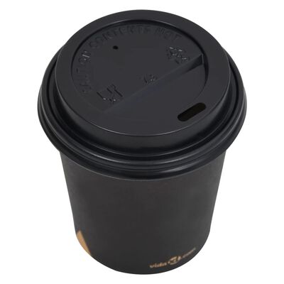 vidaXL Kaffee-Pappbecher mit Deckel 1000 Stk. 200 ml Schwarz