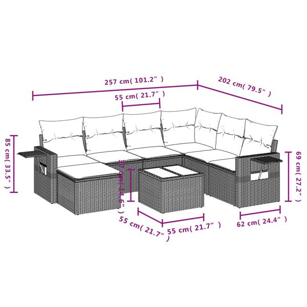 vidaXL 8-tlg. Garten-Sofagarnitur mit Kissen Beige Poly Rattan