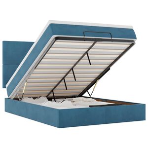 vidaXL Ottoman-Bett mit Matratzen & LEDs Dunkelblau 140x200 cm Samt