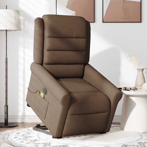 vidaXL Elektrischer Massagesessel mit Aufstehhilfe Braun Stoff