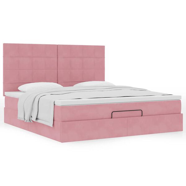 vidaXL Ottoman-Bett mit Matratzen Rosa 160x200 cm Samt