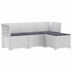 vidaXL 4-Sitzer Garten Sofa mit Kissen Rattan Look PP Wei&szlig;