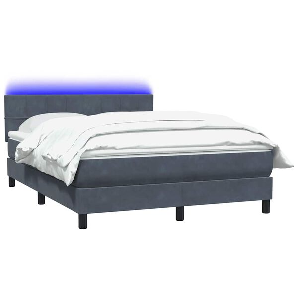 vidaXL Boxspringbett mit Matratze & LED Dunkelgrau 160x210 cm Samt