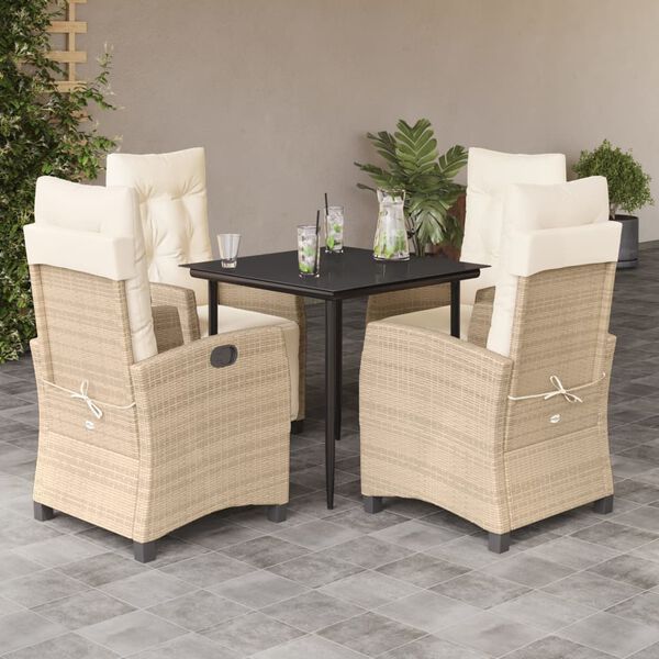 vidaXL 5-tlg. Garten-Essgruppe mit Kissen Beige Poly Rattan