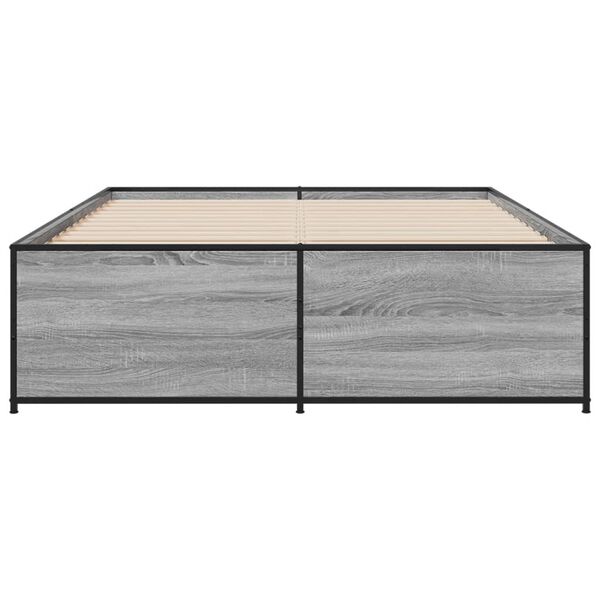 vidaXL Bettgestell Grau Sonoma 135x190 cm Holzwerkstoff und Metall