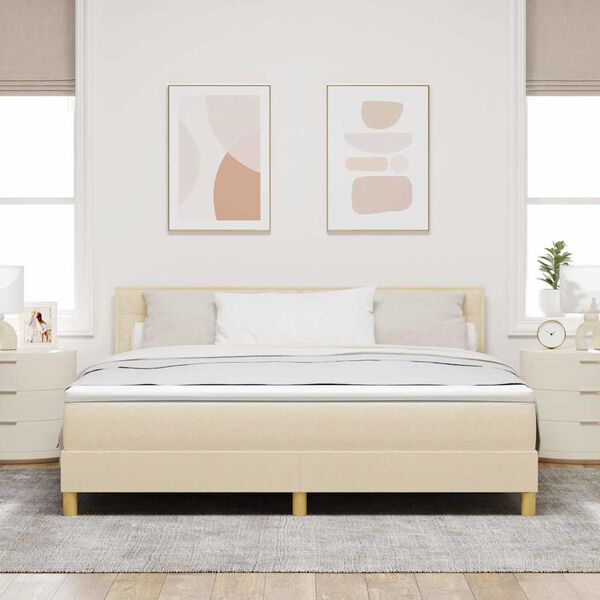 vidaXL LED Boxspringbett mit Matratze mit LED Creme 180 x 200 cm Stoff