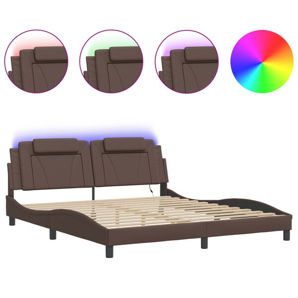vidaXL Bettgestell "Viana" mit LED ohne Matratze Grau 180x200 cm