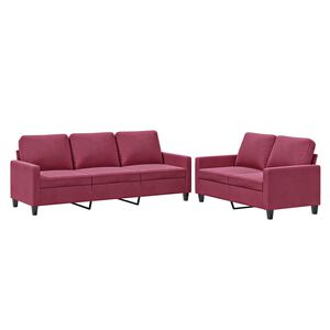 vidaXL 2-tlg. Sofagarnitur mit Kissen Weinrot Samt