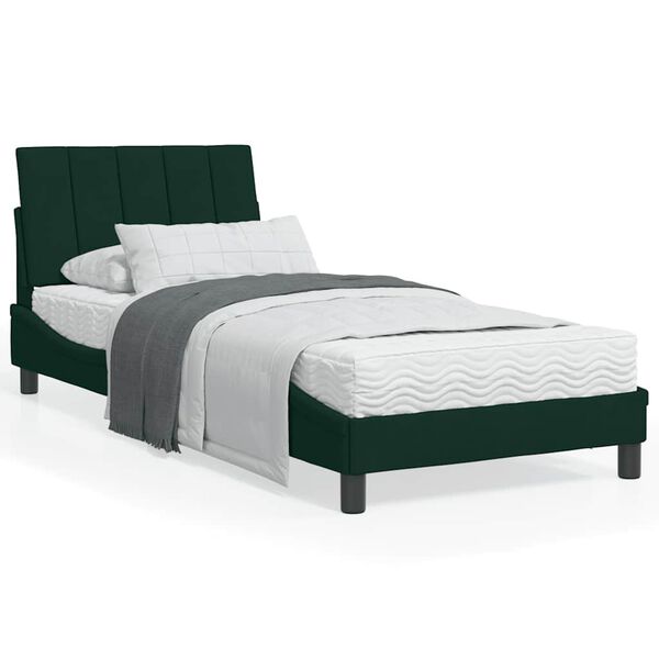 vidaXL Bett mit Matratze "Hanko" Dunkelgr&uuml;n 90x200 cm Samt