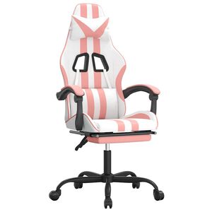 vidaXL Gaming-Stuhl mit Fu&szlig;st&uuml;tze Drehbar Wei&szlig; & Rosa Kunstleder