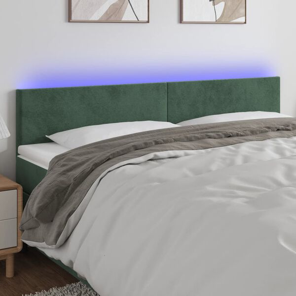 vidaXL LED Kopfteil Dunkelgr&uuml;n 180x5x78/88 cm Samt