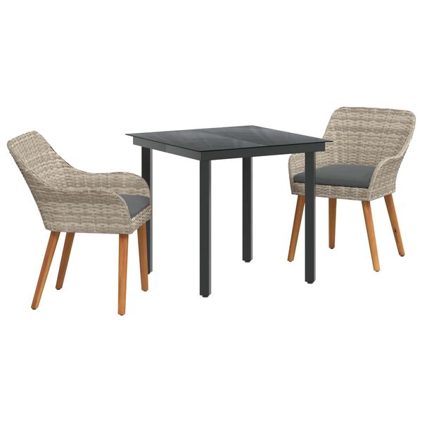 vidaXL Garten Essgruppe mit Kissen 3 pcs Hellgrau Poly-Rattan