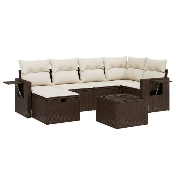 vidaXL 6-tlg. Garten-Sofagarnitur mit Kissen Braun Poly Rattan
