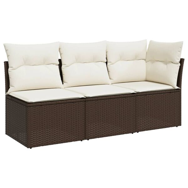 vidaXL Gartensofa mit Kissen 3-Sitzer Braun Poly Rattan