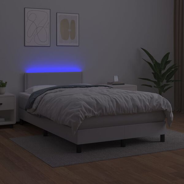 vidaXL Boxspringbett mit Matratze & LED Wei&szlig; 120x200 cm Kunstleder