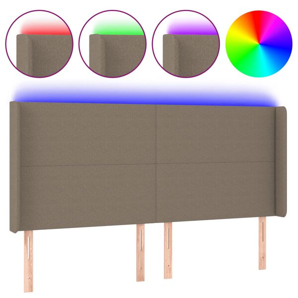 vidaXL LED Kopfteil Taupe 163x16x118/128 cm Stoff