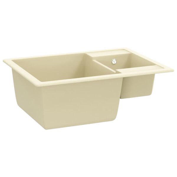 vidaXL K&uuml;chensp&uuml;le mit &Uuml;berlauf Doppelbecken Beige Granit