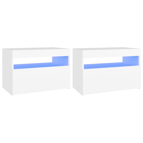 vidaXL Nachttische LED-Leuchten 2 Stk. Wei&szlig; 60x35x40cm Holzwerkstoff