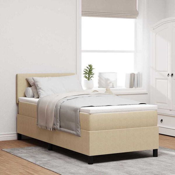 vidaXL LED Boxspringbett Hellgrau und Wei&szlig; 90 x 200 cm Cordstoff