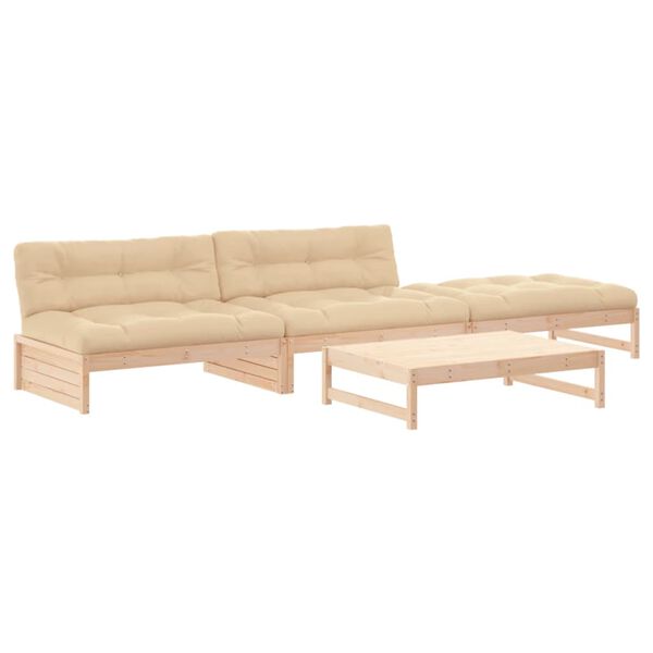 vidaXL 4-tlg. Garten-Lounge-Set mit Kissen Massivholz