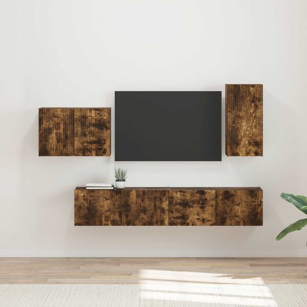 vidaXL TV-Wandregal-Set 4 pcs Ger&auml;ucherte Eiche Holzwerkstoff