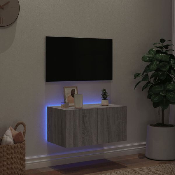 vidaXL TV-Wandschrank mit LED-Leuchten Grau Sonoma 60x35x31 cm