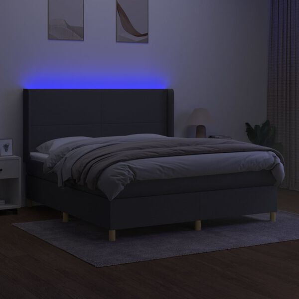 vidaXL Boxspringbett mit Matratze & LED Dunkelgrau 180x200 cm Stoff