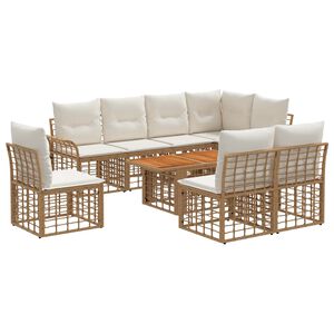 vidaXL Gartensofa-set 9 stk. Nat&uuml;rlich und Cremwei&szlig; Poly-Rattan