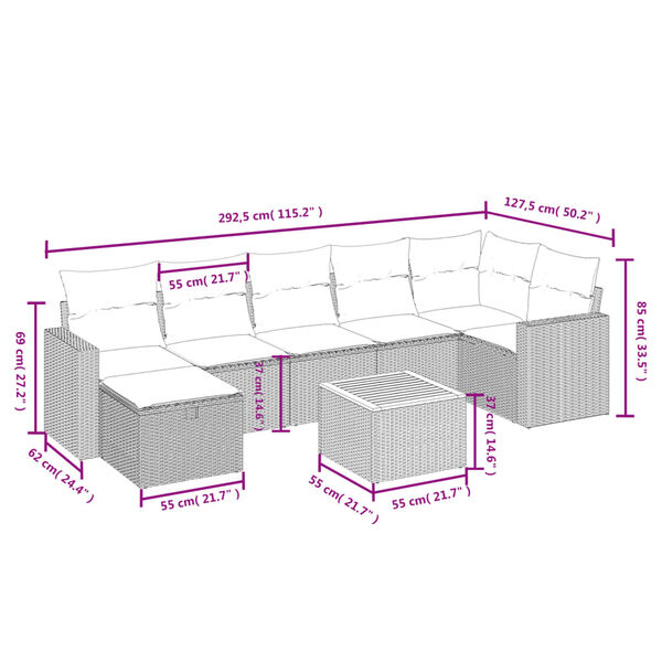 vidaXL 8-tlg. Garten-Sofagarnitur mit Kissen Beige Poly Rattan