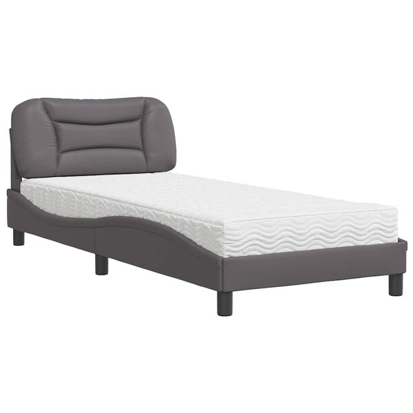 vidaXL Bett mit Matratze "Hvar" Grau 90x200 cm Kunstleder
