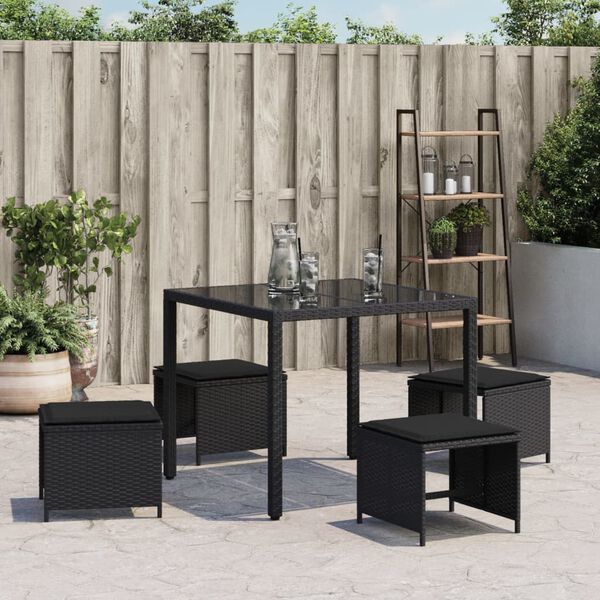 vidaXL Gartenhocker mit Kissen 4 Stk. Schwarz 40x40x35 cm Poly Rattan