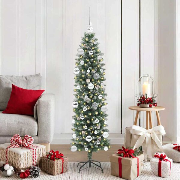 vidaXL K&uuml;nstlicher schlanker Weihnachtsbaum Gr&uuml;n und Wei&szlig; 150 cm