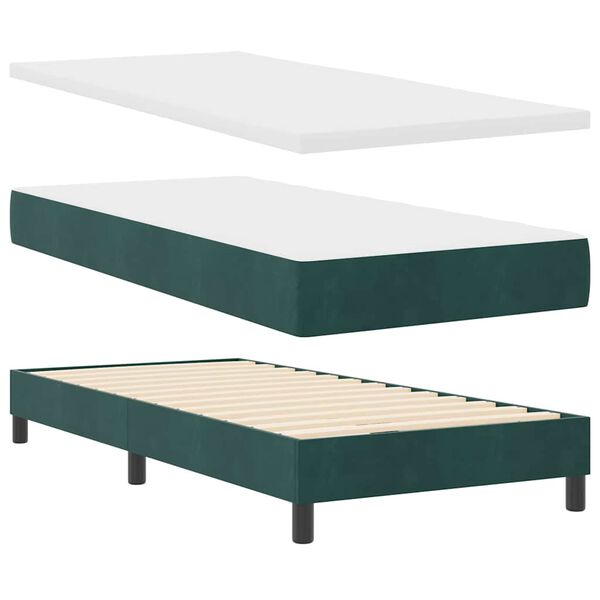 vidaXL Boxspringbett mit Matratze Dunkelgr&uuml;n 200 x 90 cm Samt
