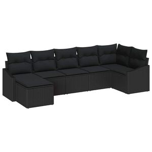 vidaXL Sofa Set mit Kissen 7 pcs Schwarz Poly Rattan