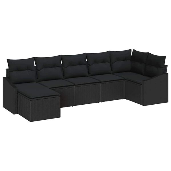 vidaXL Sofa Set mit Kissen 7 pcs Schwarz Poly Rattan