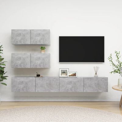 vidaXL 4-tlg. TV-Schrank-Set Betongrau Holzwerkstoff