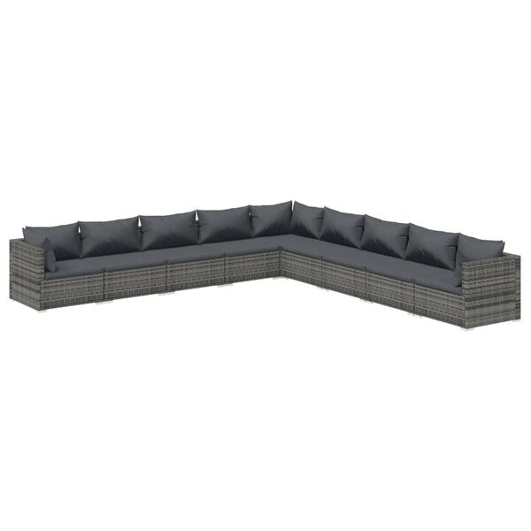 vidaXL 9-tlg. Garten-Lounge-Set mit Kissen Poly Rattan Grau