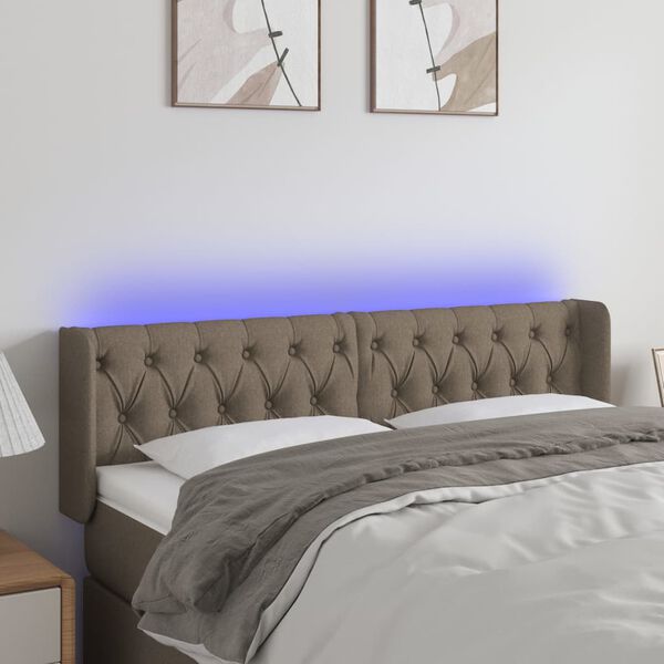 vidaXL LED Kopfteil Taupe 163x16x78/88 cm Stoff