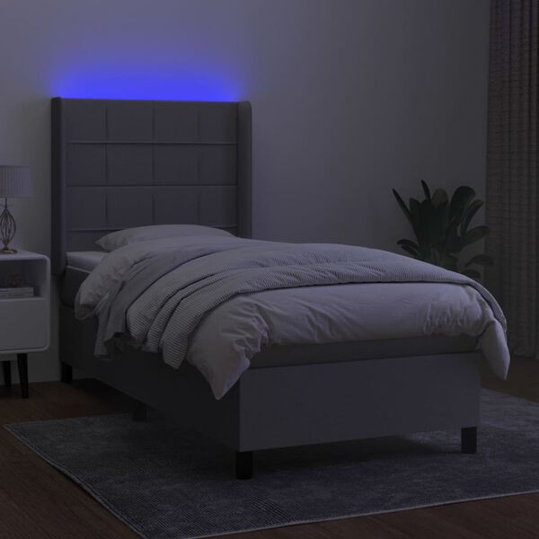 vidaXL Boxspringbett mit Matratze & LED Hellgrau 90x200 cm Stoff