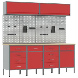 vidaXL Arbeitsschrankset mit Schubladen mit Speicher 10 pcs Rot