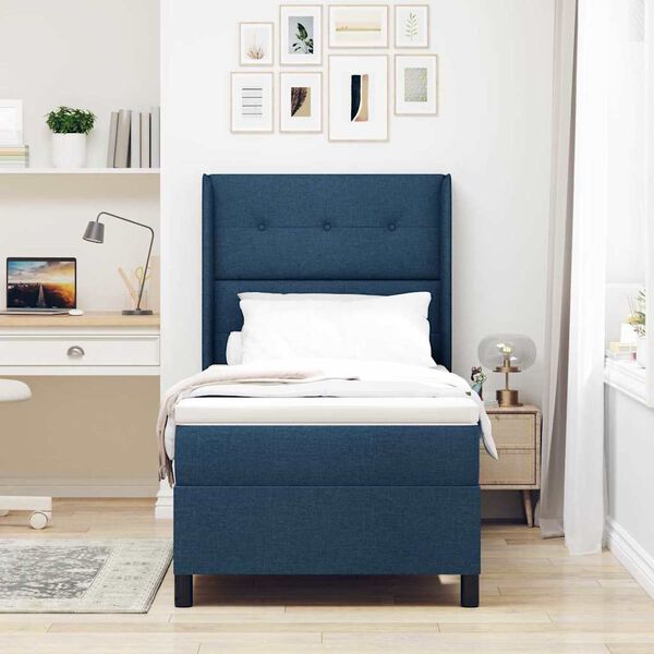 vidaXL Boxspringbett mit Matratze mit Kopfteil Blau 80 x 200 cm Stoff
