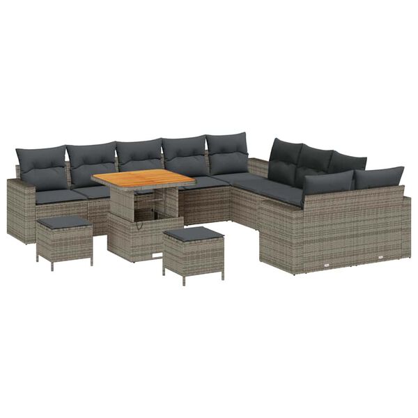 vidaXL Gartensofa-set mit Kissen 17 pcs Grau Poly-Rattan