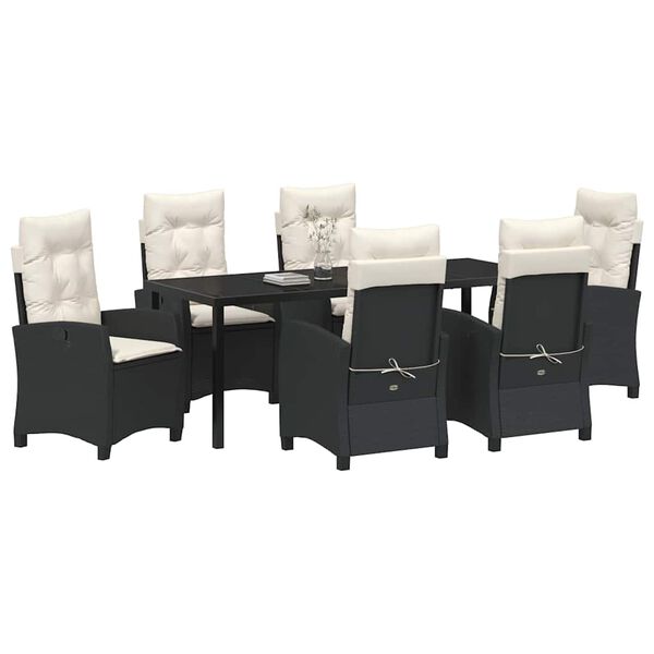 vidaXL Garten Essgruppe mit Kissen 7 pcs Schwarz Poly-Rattan