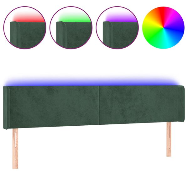 vidaXL LED Kopfteil Dunkelgr&uuml;n 203x16x78/88 cm Samt