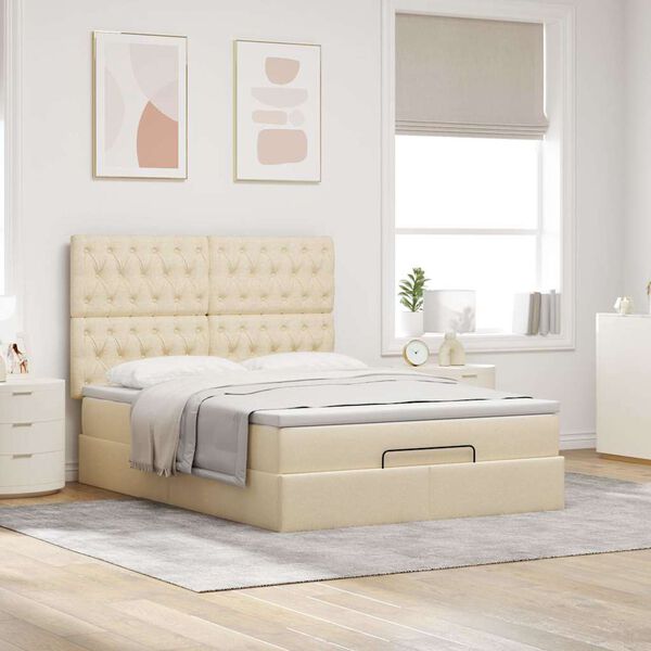 vidaXL Ottoman-Bett mit Matratze Creme 140x190 cm Stoff