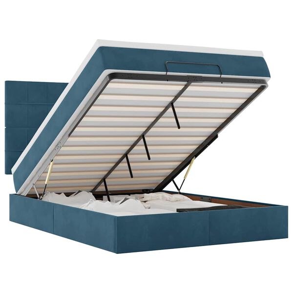vidaXL Ottoman-Bett mit Matratzen & LEDs Dunkelblau 140x200 cm Samt