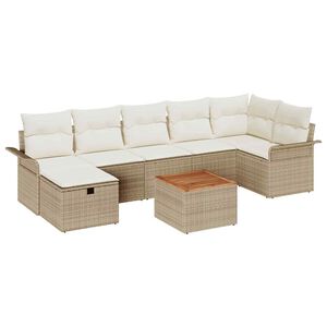 vidaXL Gartensofa-set mit Kissen mit Speicher 8 pcs Beige Poly-Rattan