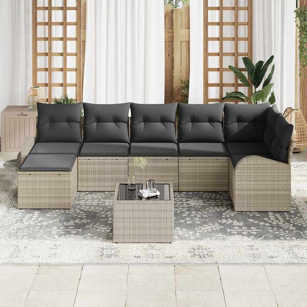 vidaXL Garten-Sofa-Set mit Kissen 8 pcs Hellgrau Poly Rattan
